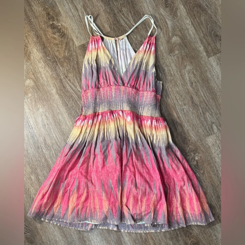 Free People Indian Summer Lurex Mini Dress Size Medium Boho Festival - Picture 4 of 9